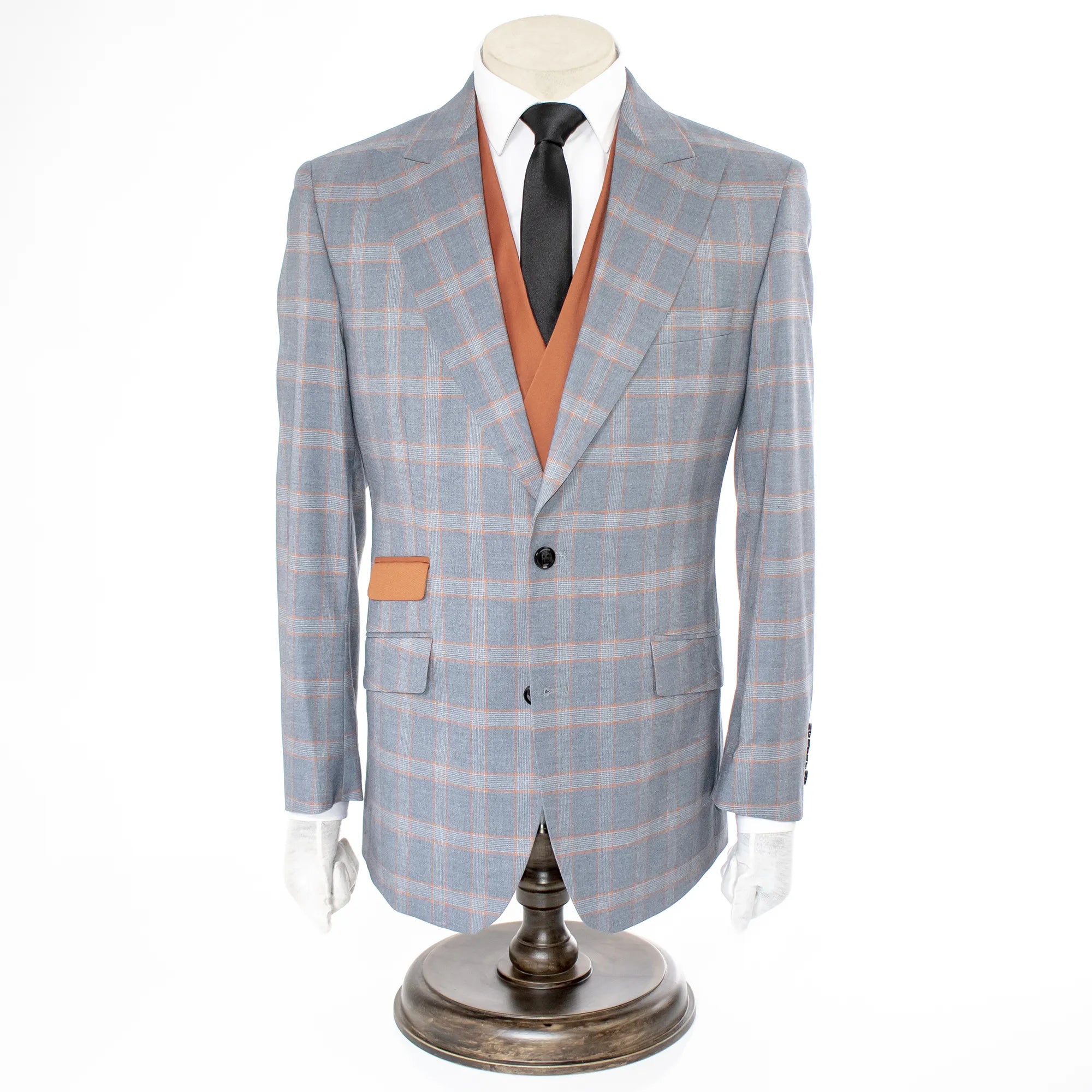 Charcoal 3-Piece Modern-Fit Plaid Wool Suit With Peak Lapels