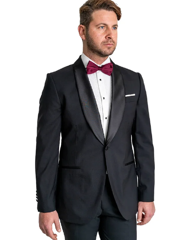 Black Wool Stretch Shawl Collar Tuxedo Jacket