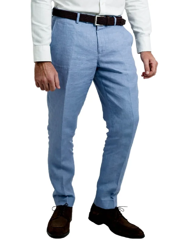 Plain Sky Blue Linen Trousers