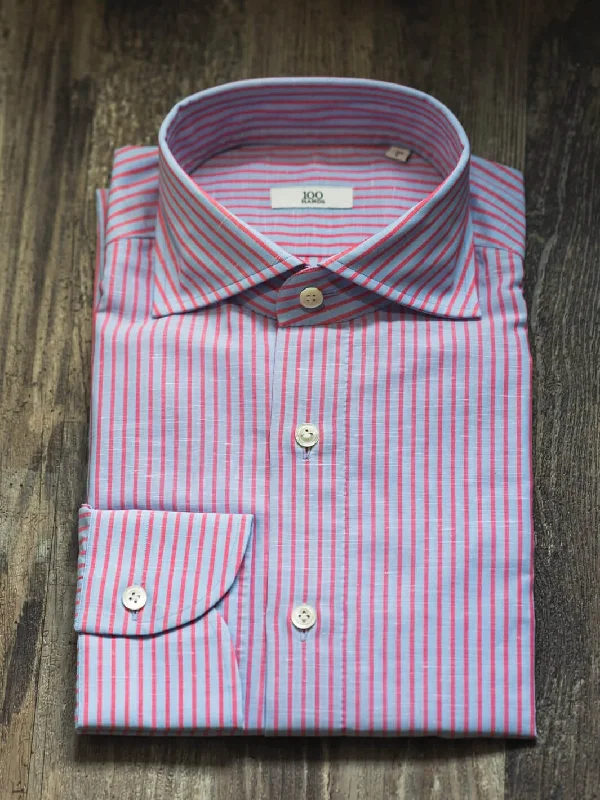 Striped Linen-Cotton Dress Shirt - Rose Pink