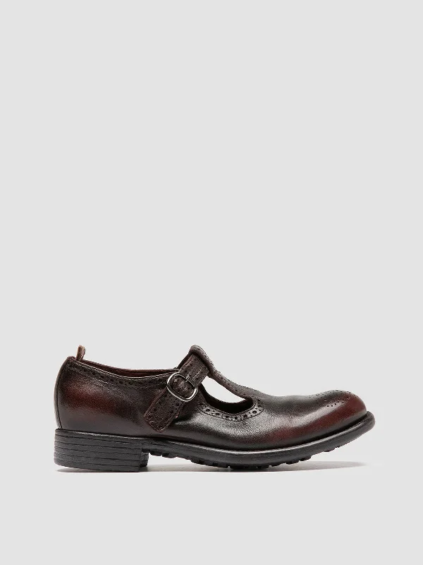 CALIXTE 071 - Brown Leather T-Bar Shoes