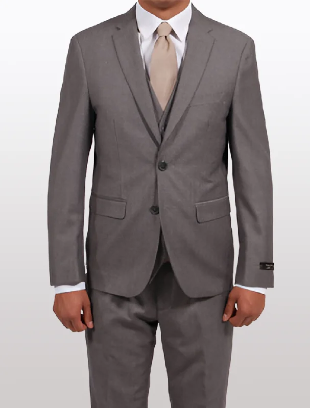 Men's Light Grey Vested Slim Fit Suit