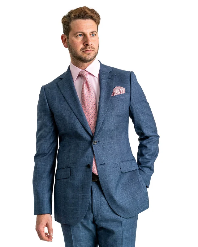 Blue Natural Stretch Sharkskin Check Suit