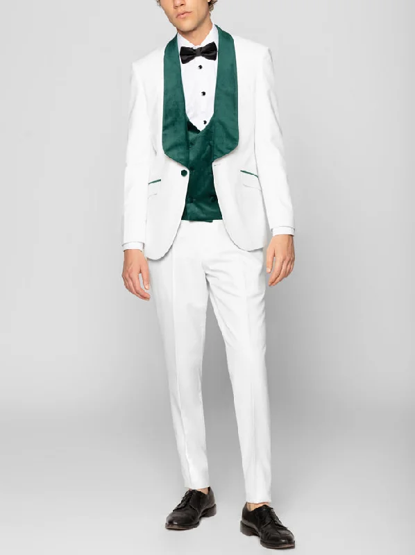 White with Green Wide Shawl Lapel Tuxedo  (Clearance)