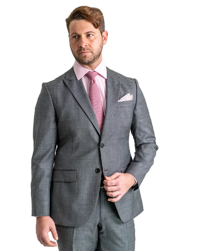 Grey Super 100s Sharkskin Peak Lapel Suit Jacket