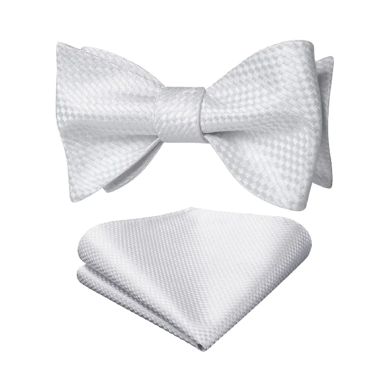 Houndstooth Bow Tie & Pocket Square - WHITE