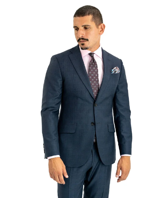 Blue Stretch Sharkskin Check Suit