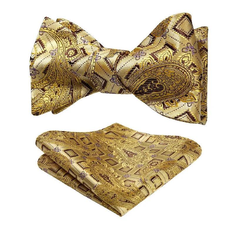 Paisley Floral Bow Tie & Pocket Square - A-B GOLD