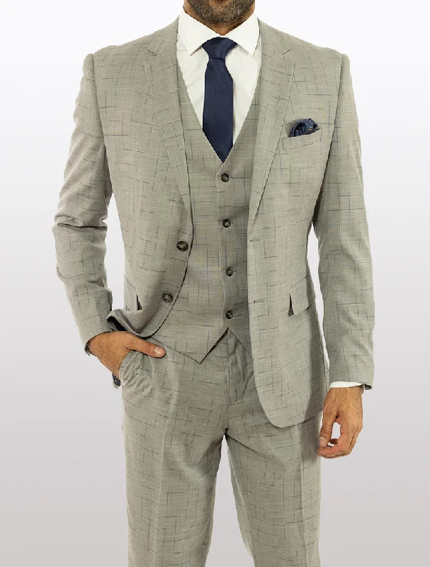 FUBU Light Grey with Navy Fading Windowpane Vested Suit