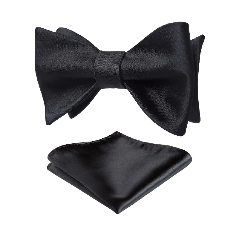 Solid Bow Tie & Pocket Square - C3-BLACK