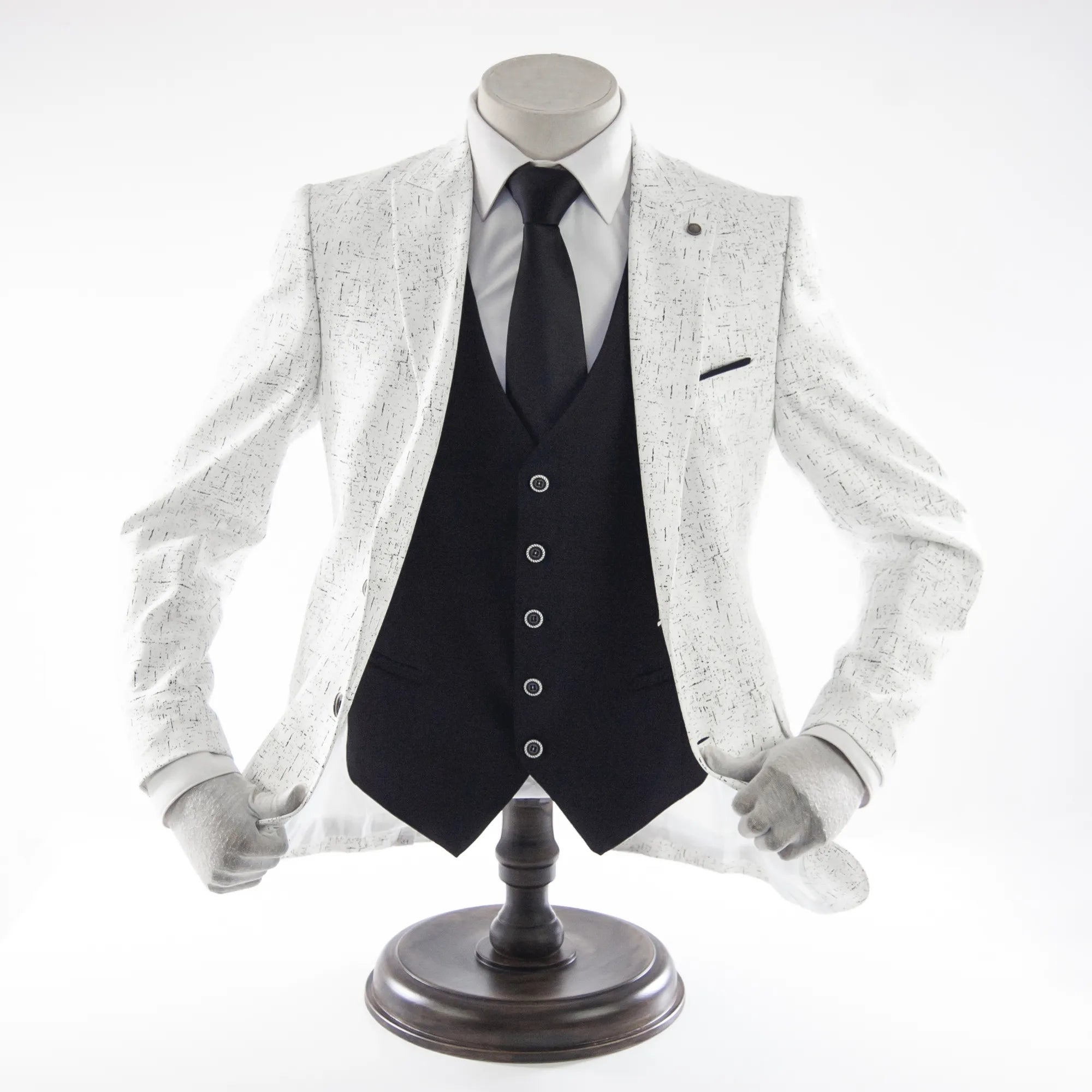 White and Black Splash 3-Piece Slim-Fit Suit