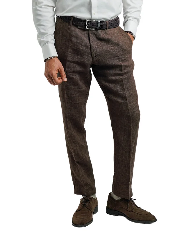 Brown Italian Delave Linen Trousers