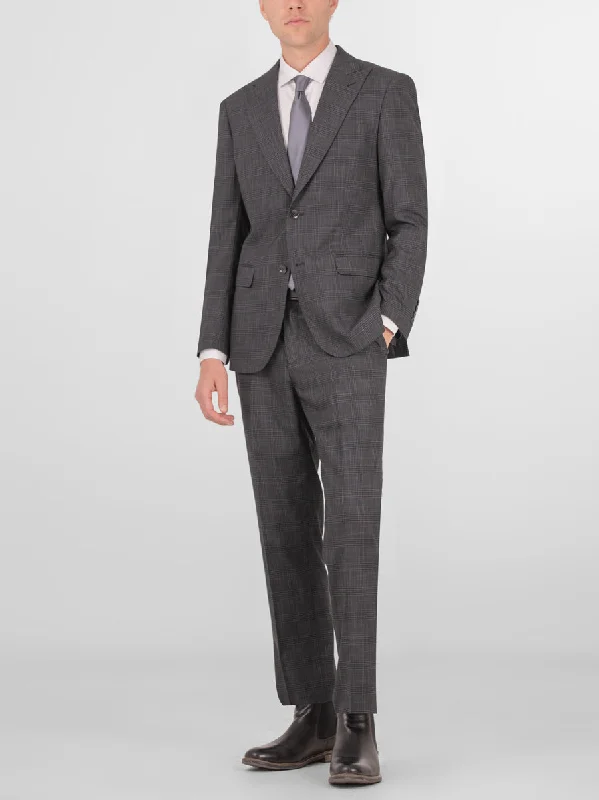 Charcoal Plaid Two Button Peak Lapel Suit