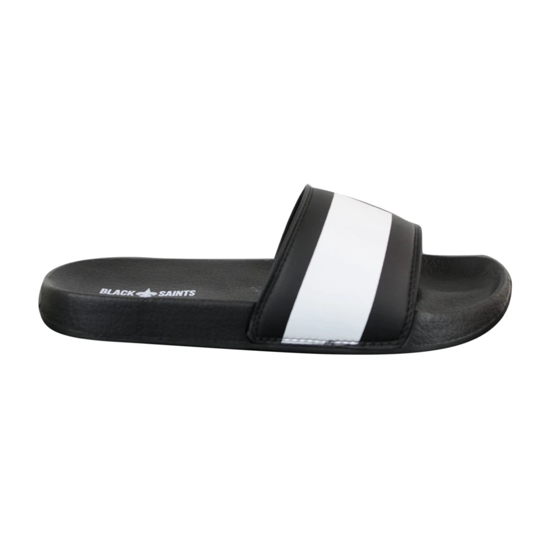 Black Saints Stripes - Mens Black White Stripes Flip Flops Slippers Summer Beach Casual Walking