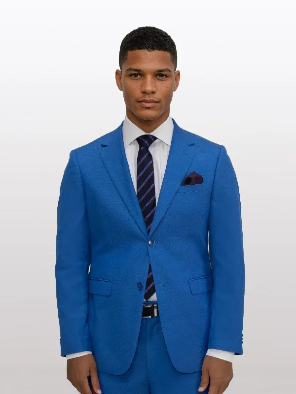 Men's Royal Blue Debossed Windowpane Slim Fit Suit