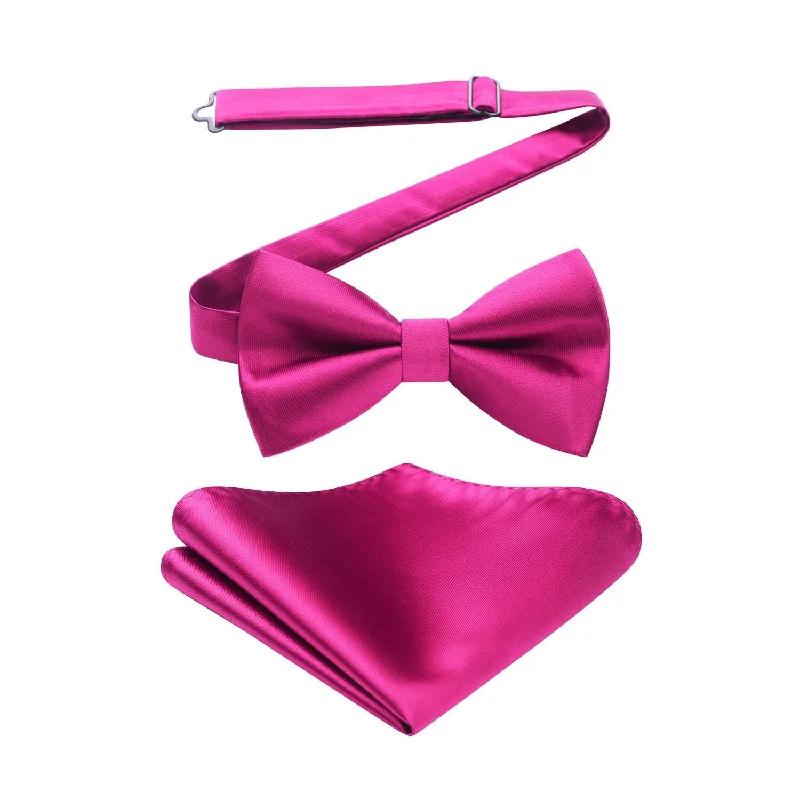 Solid Pre-Tied Bow Tie & Pocket Square - DARK PINK