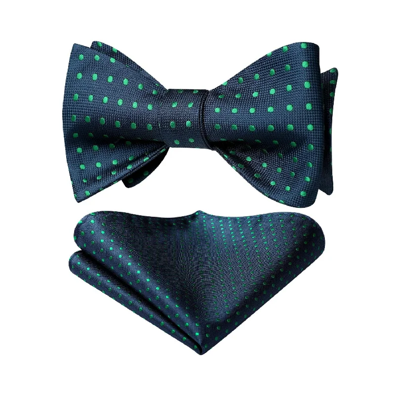 Polka Dots Bow Tie & Pocket Square - C6-BLACK/GREEN