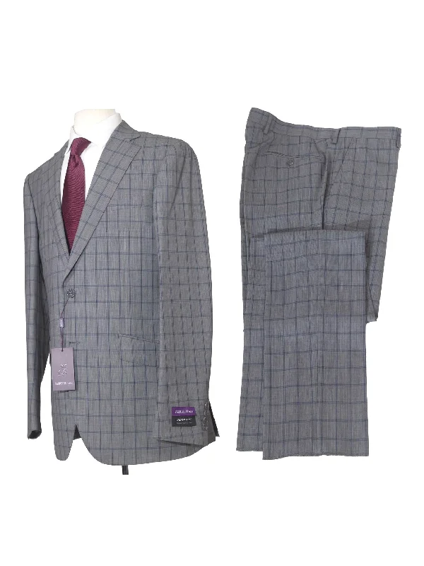 Napoli Mens 46L Gray Check Super 150s 100% Wool Slim Fit 2 Piece Suit