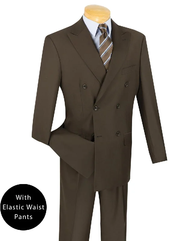 Ramses Collection - Brown Regular Fit Double Breasted 2 Piece Suit with Flexible Elastic Waistband