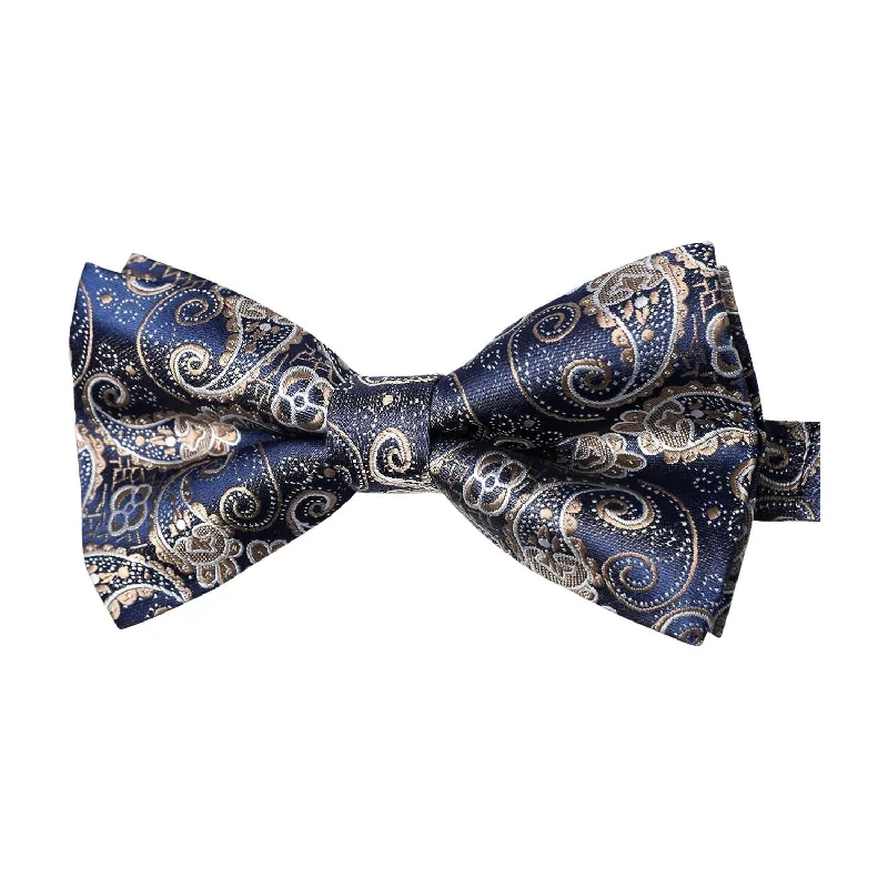 Paisley Pre-Tied Bow Tie - BLUE/GOLDEN