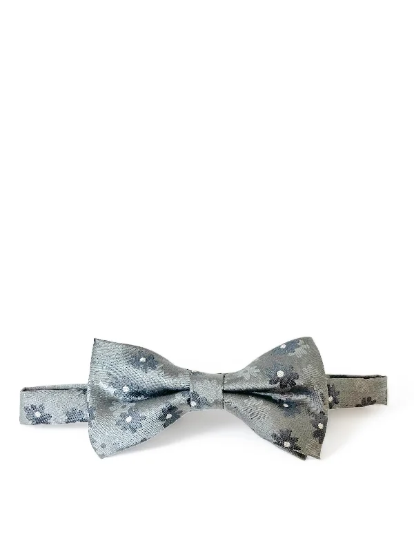 Grey Floral Patterned Bow Tie