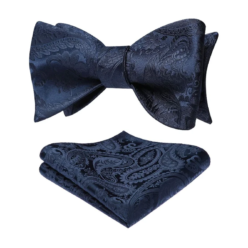 Floral Paisley Bow Tie & Pocket Square Sets - C-NAVY BLUE