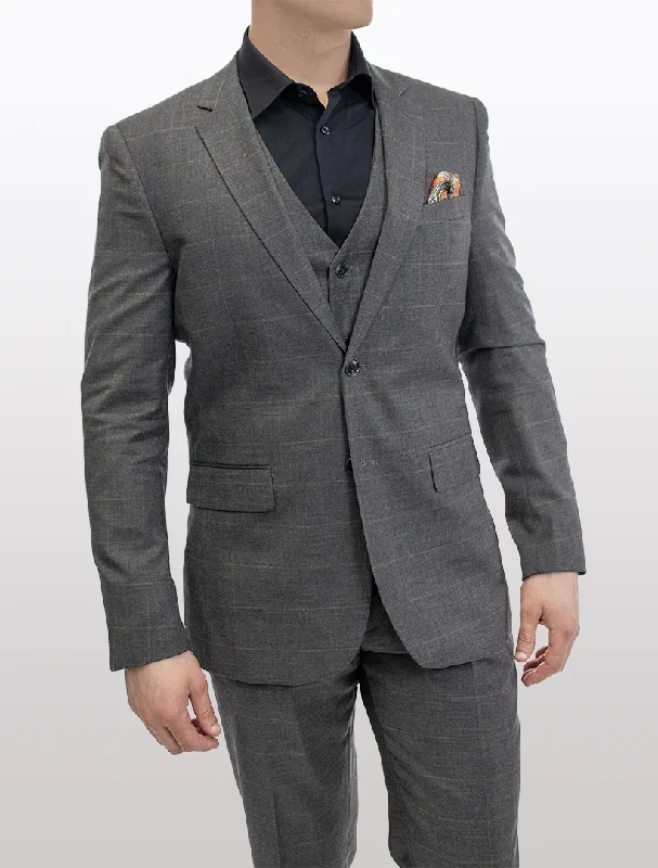 FUBU Charcoal Grey Windowpane Vested Suit