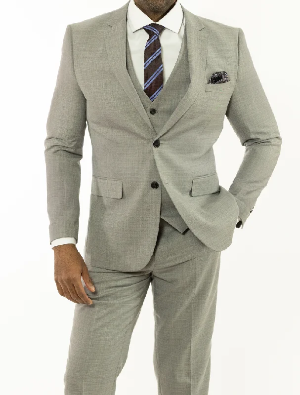 FUBU Light Grey Solid Vested Suit