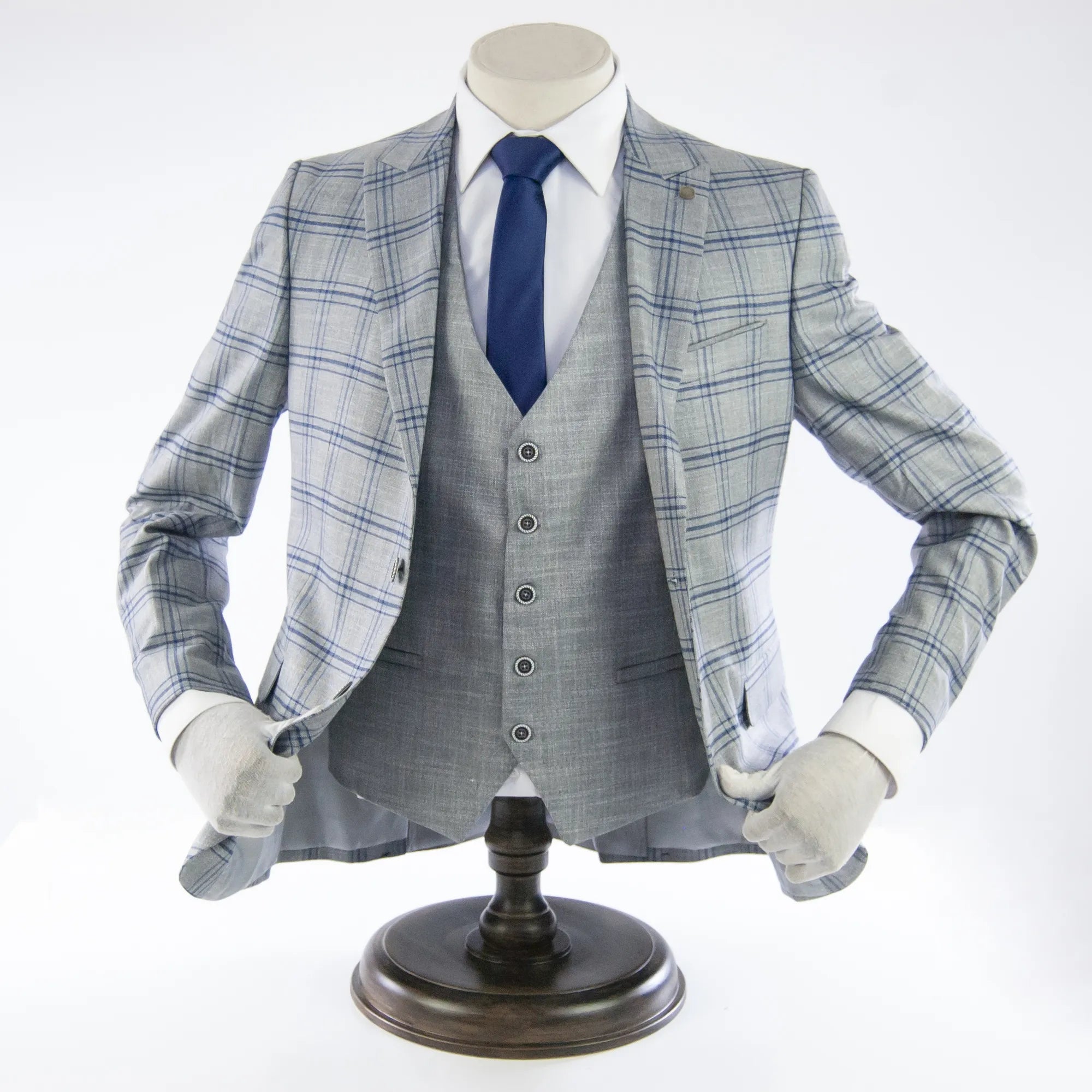 Gray Plaid 3-Piece Slim-Fit Suit