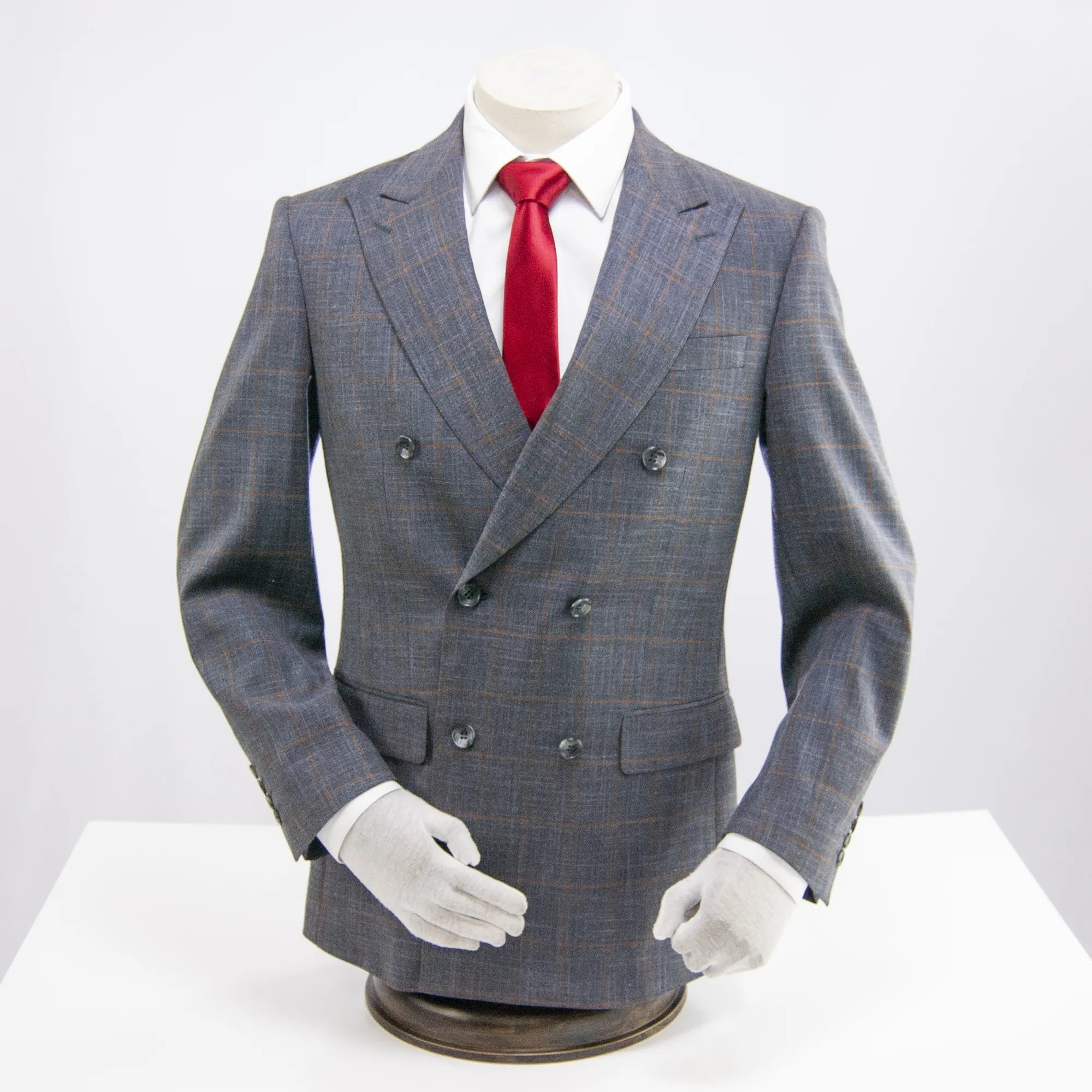 Gray Plaid 2-Piece Slim-Fit Designer Wool Suit