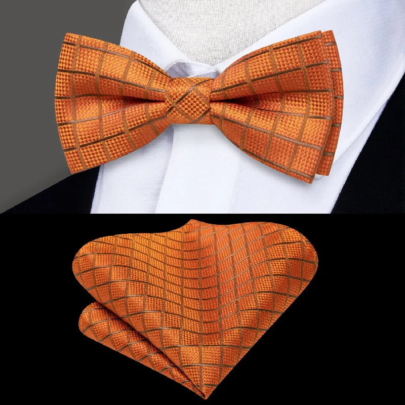 Classic Orange Plaid Children's Kids Bow Tie Pocket Square Set