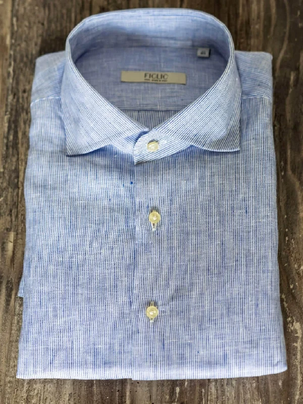 Mille Striped Linen Dress Shirt - Blue