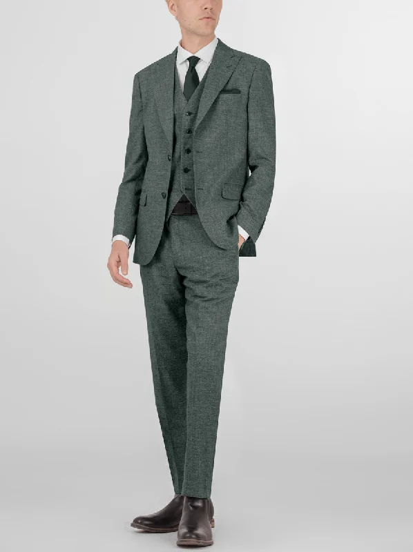 Green Sharkskin Three Piece Peak Lapel Suit