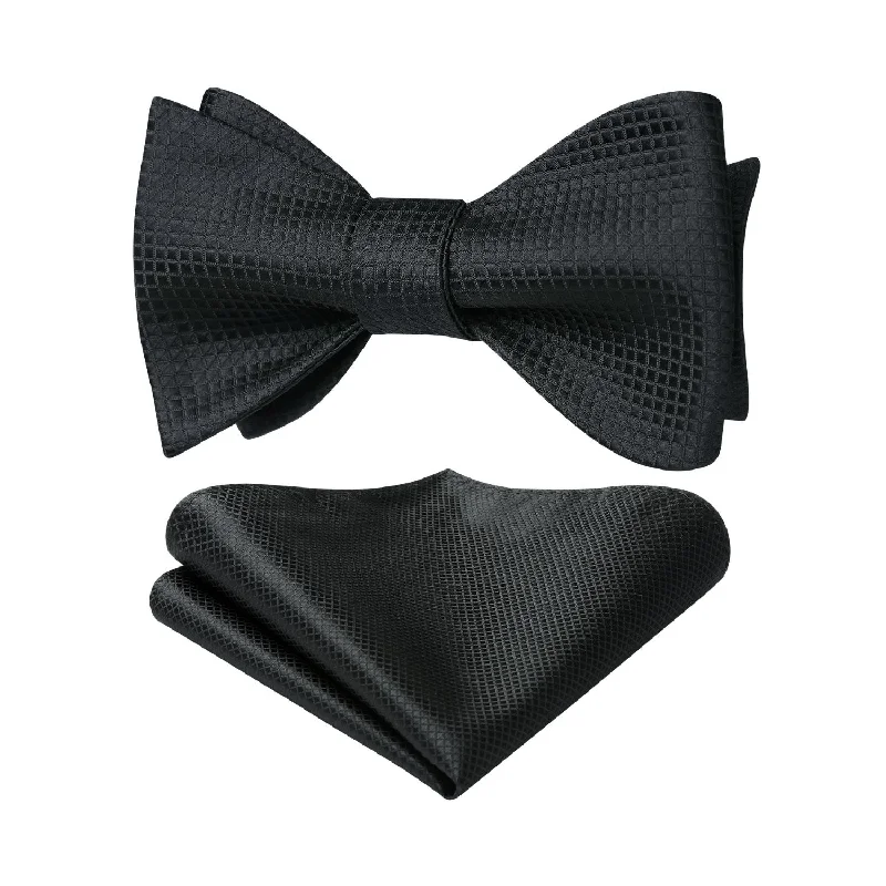 Plaid Bow Tie & Pocket Square Sets - BLACK