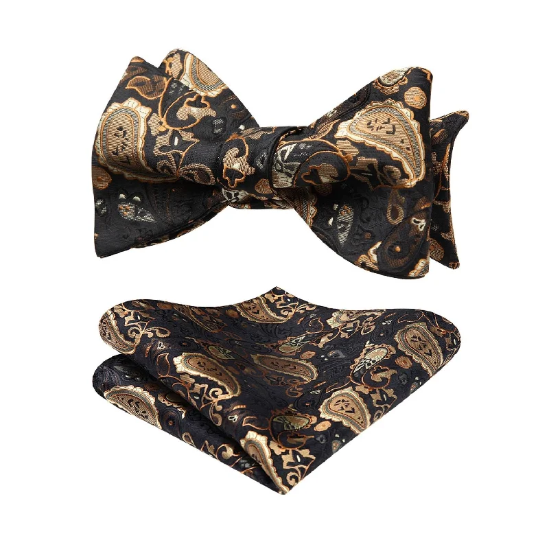 Paisley Bow Tie & Pocket Square - A-GOLD/BLACK