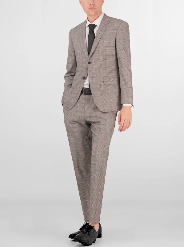 Grey & Black Glen Plaid Two Button Peak Lapel Suit