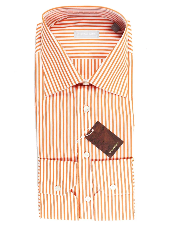 Stefano Ricci Dress Shirt White Orange Stripes 45 - 17 3/4 SALE