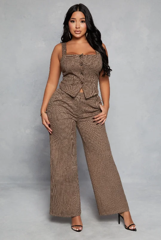 Houndstooth Wide Leg Dress Pant