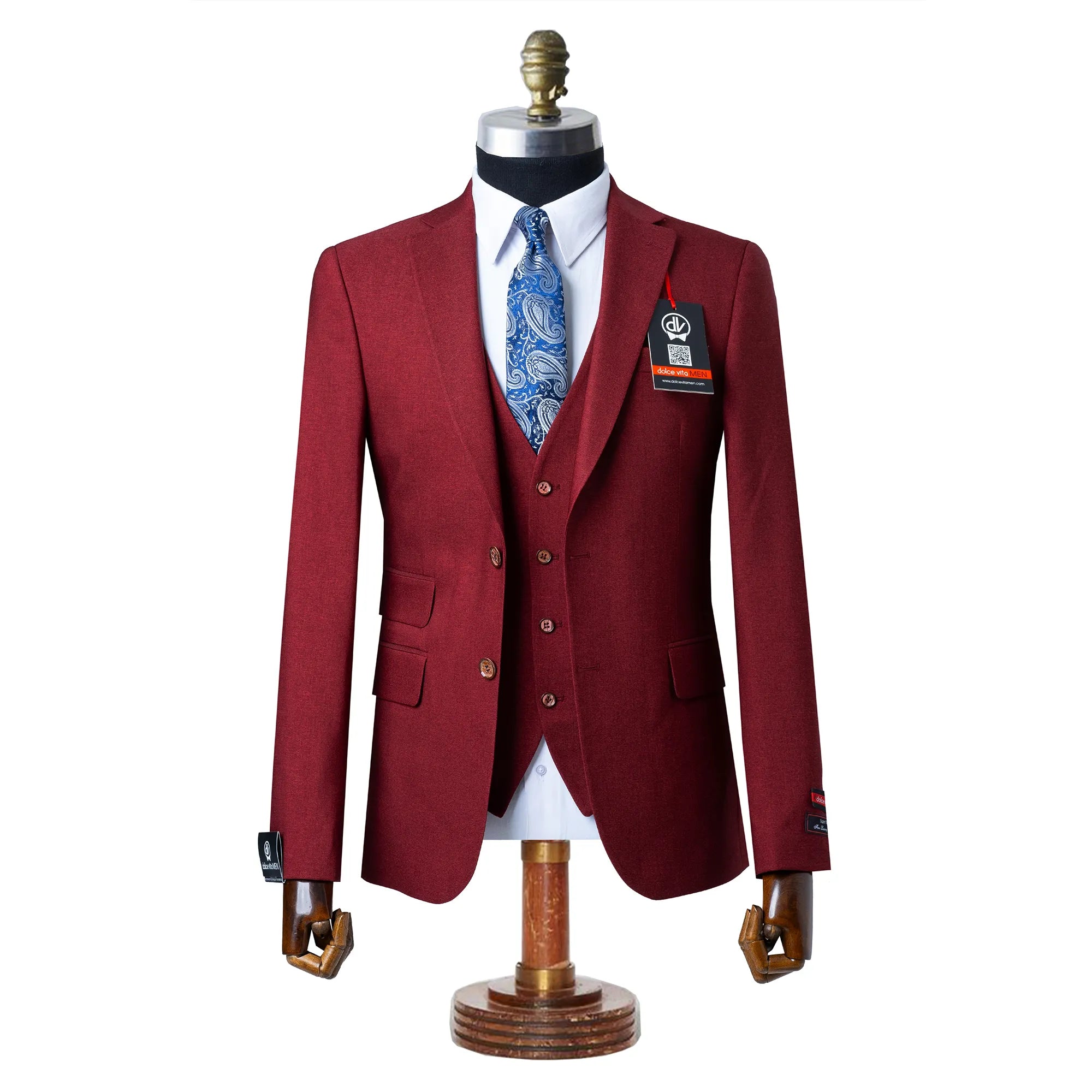 Ezekial | Burgundy Solid 3-Piece Tailored-Fit Suit