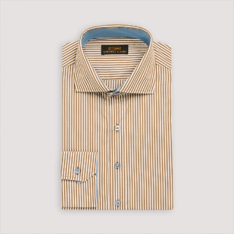 The Earl Striped Dress Shirt | Barrel Cuff | Spread Collar | Brown