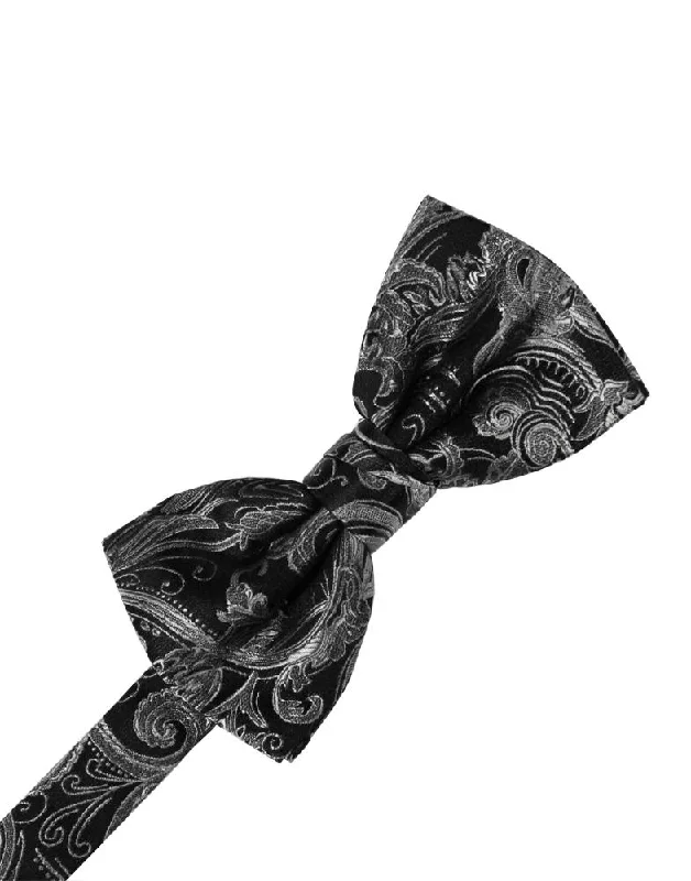 Silver Paisley Silk Bow Tie