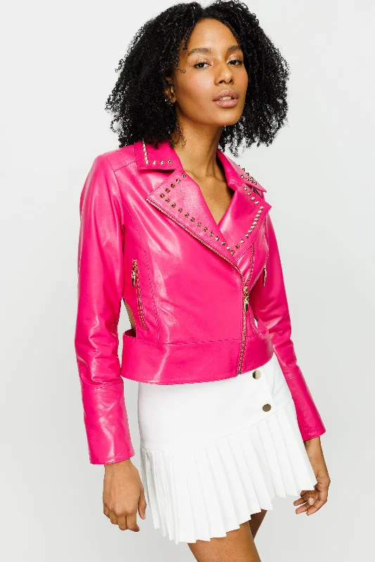 The Macera Pink Leather Women Jacket