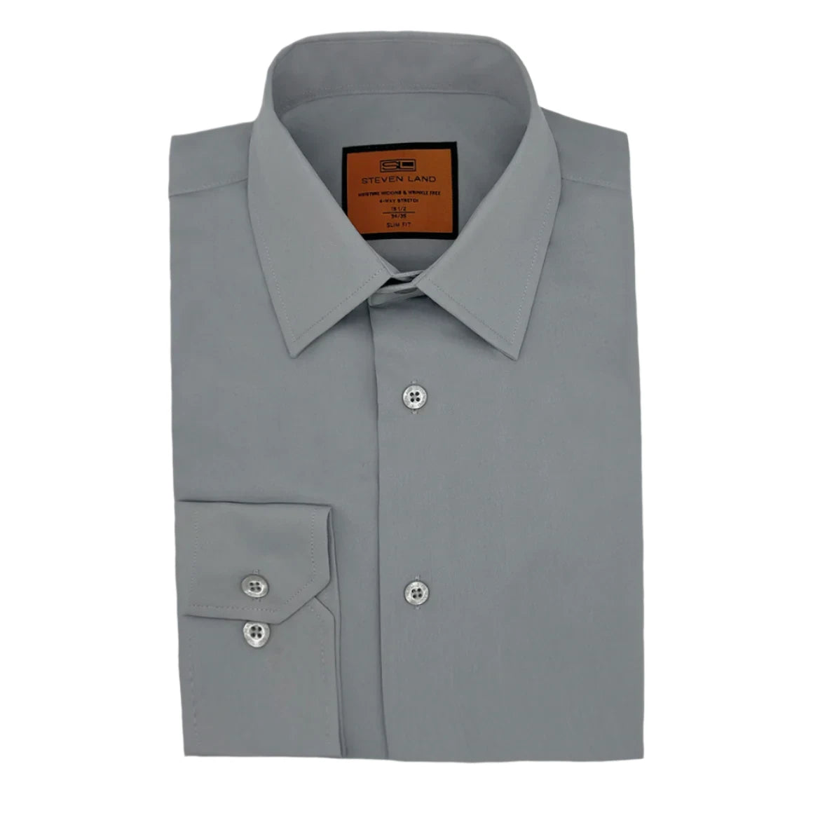 Steven Land 4 Way Stretch Travel Dress Shirt | Barrel Cuff | Point Collar | Silver