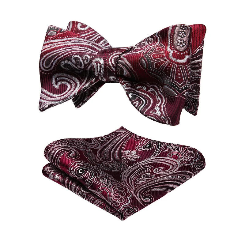 Paisley Bow Tie & Pocket Square - 07-BURGUNDY / GRAY