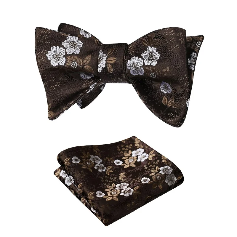 Floral Bow Tie & Pocket Square - A-BROWN/WHITE