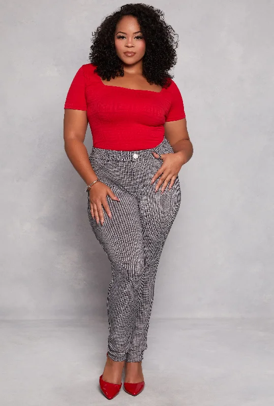 Plus Size Houndstooth High Waist Pants