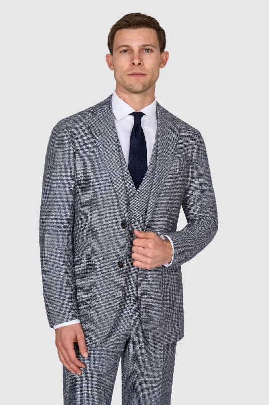 New Suitsupply Havana Light Blue Houndstooth Flannel 3 Piece DB Suit - Size 46R