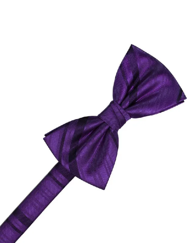 Purple Striped Satin Bow Tie