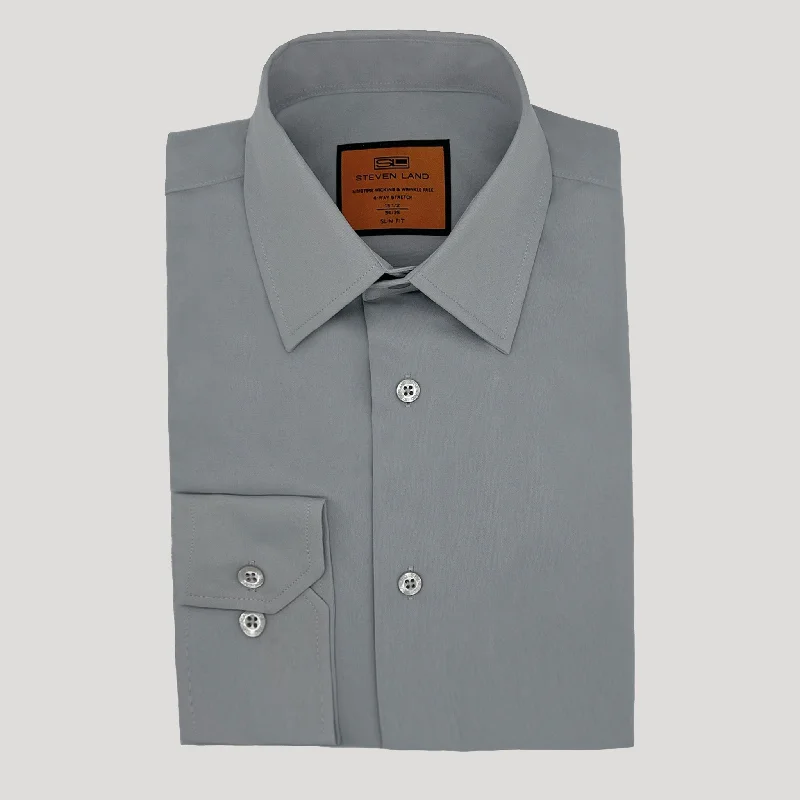 4 Way Stretch Travel Dress Shirt | Barrel Cuff | Point Collar | Slim Fit | Silver