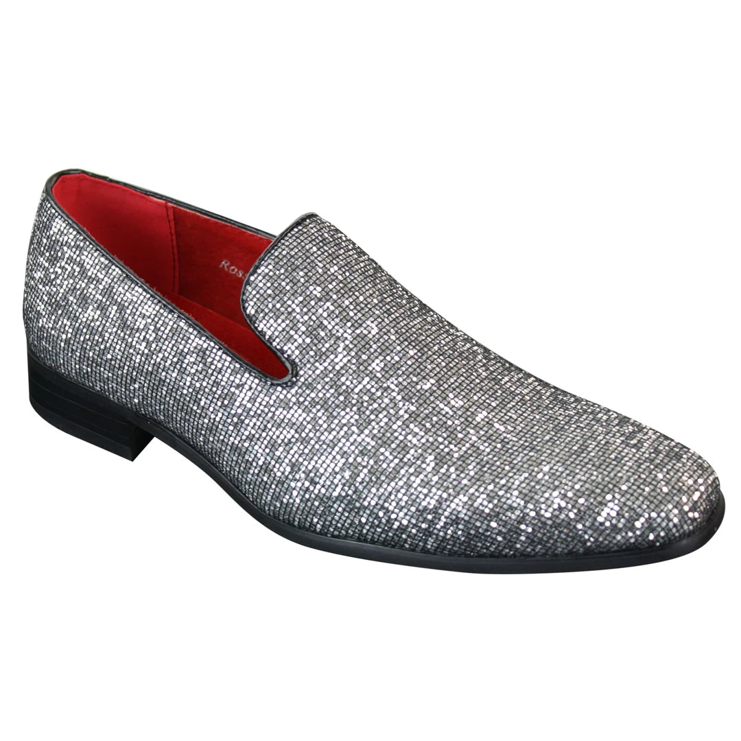 Rossellini Eastend Mens Shiny Silver Slip On Glitter Shoes Party Smart Patent Leather - Silver